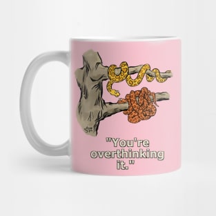 Funny overthinking snake cartoon. Mug